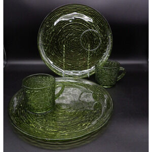 Vintage Anchor Hocking Soreno Avocado Green Snack Sets (Lot of 2)